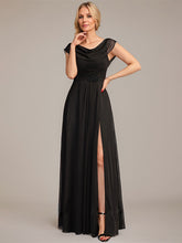 A-line Scoop Floor-Length Mesh Mother of the Bride Dress With Pleated Beading